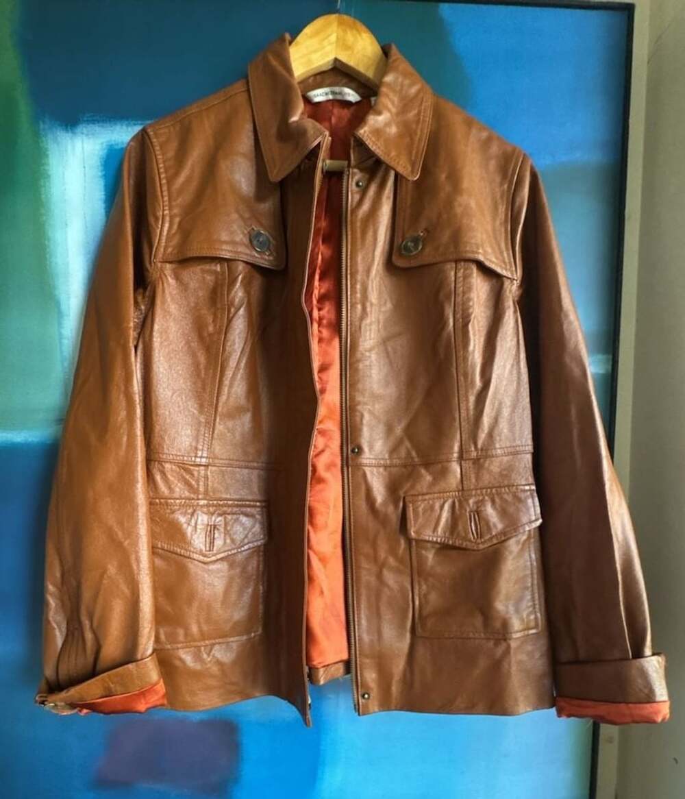 Isaac Mizrahi Live Leather Jacket Size M Brown Utility Safari